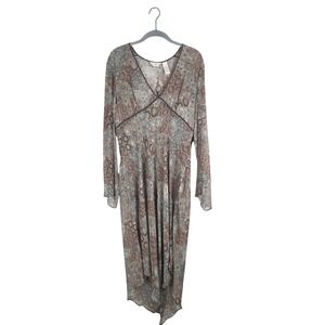 Vtg Paisley Babydoll Mesh Sheer Maxi Dress 16 Boho Forest Fairy Goblincore Y2K